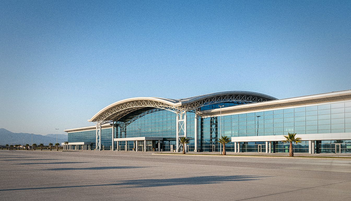 Terminalfassade des Flughafens Tirana am Tag